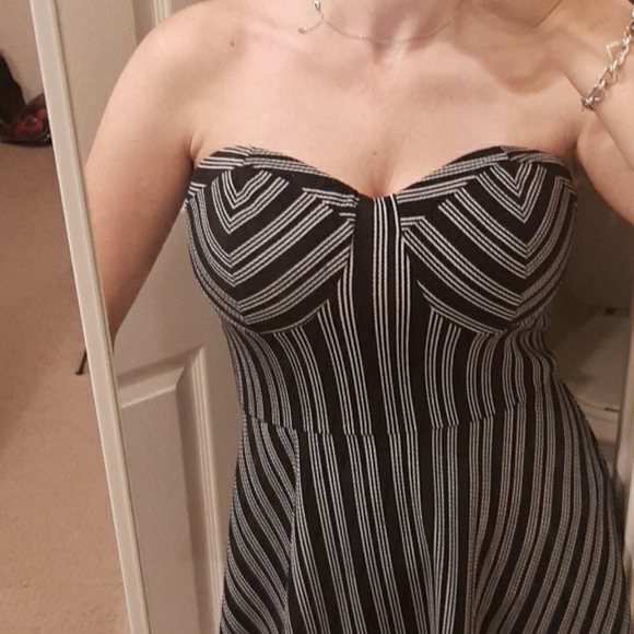 Material Girl Duo-2 Style Blk/White Striped Flair Skater Dress Size L - Picture 11 of 13